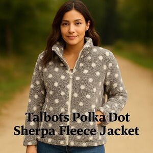 NWT Talbots Polka Dot Sherpa Fleece Jacket Gray White